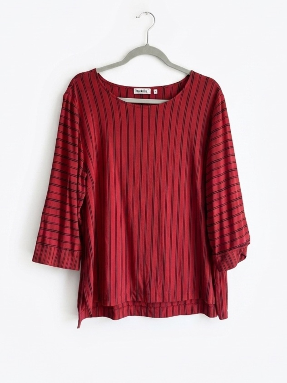Habitat Women’s Medium Red Black Striped 3/4 Sleeve Top Mixed Stripe Tunic